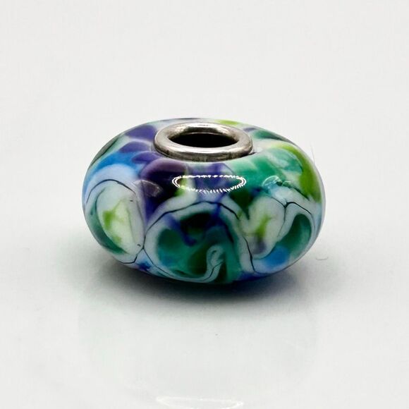 Summersday Artisan Trollbeads Style Trollstone Blue Plum Green White Mosaic - Picture 12 of 12